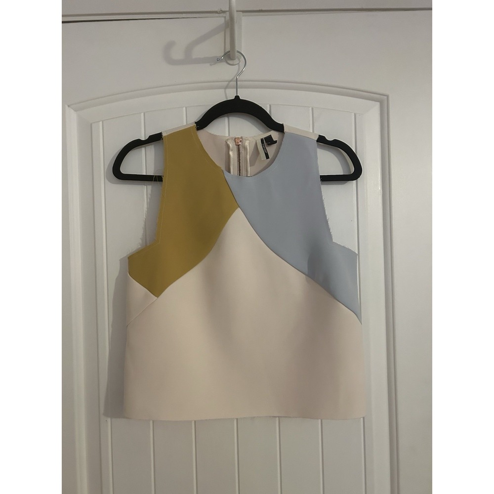 Topshop Women's Colorblock Sleeveless Shirt Raw Hem Size 4